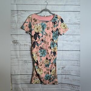 Pink Blush Floral Maternity Knee Length Dress Womans Size Large